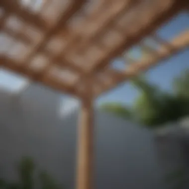 Close-up of modern materials used in a minimalist pergola