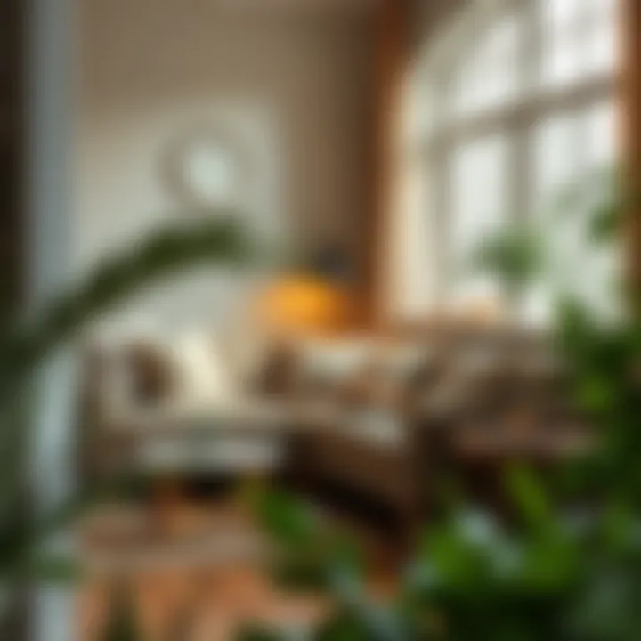 A cozy reading nook with an inviting sofa and natural light