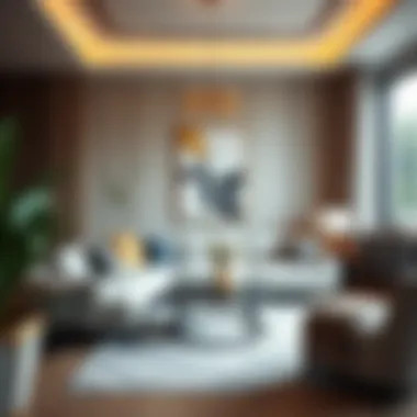 An elegantly designed living room with a statement couch