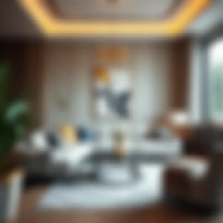 An elegantly designed living room with a statement couch