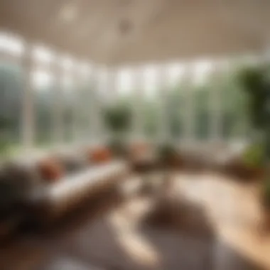 Interior view of a sunroom with comfortable furniture and natural light.