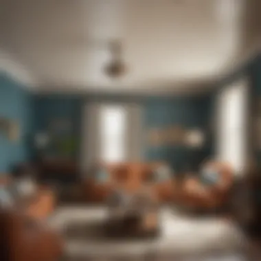 A glimpse into a vintage living room featuring iconic popcorn ceiling textures Historical living room with popcorn ceiling