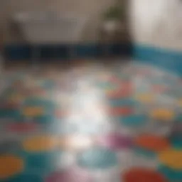 Vibrant bathroom floor tiles after painting