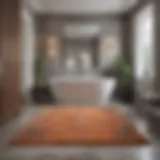 Elegant area rug adding warmth to a modern master bathroom