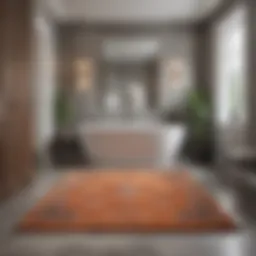 Elegant area rug adding warmth to a modern master bathroom
