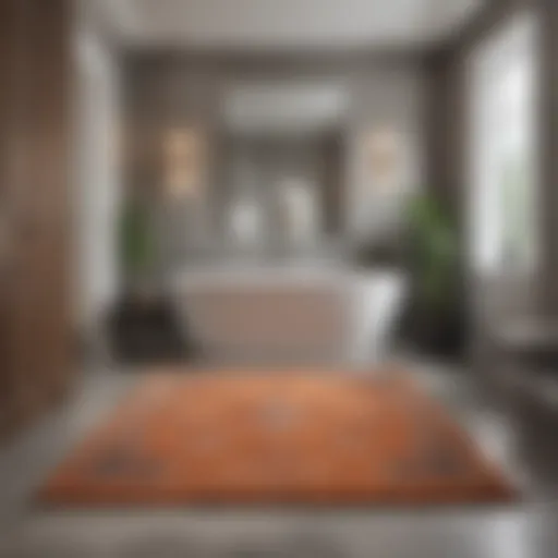 Elegant area rug adding warmth to a modern master bathroom
