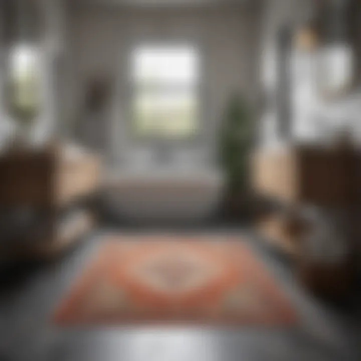 Stylish area rug enhancing bathroom decor