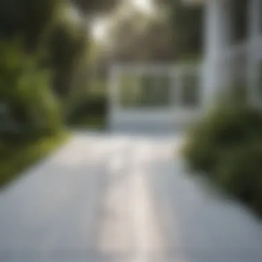 An inviting white deck surrounded by lush greenery