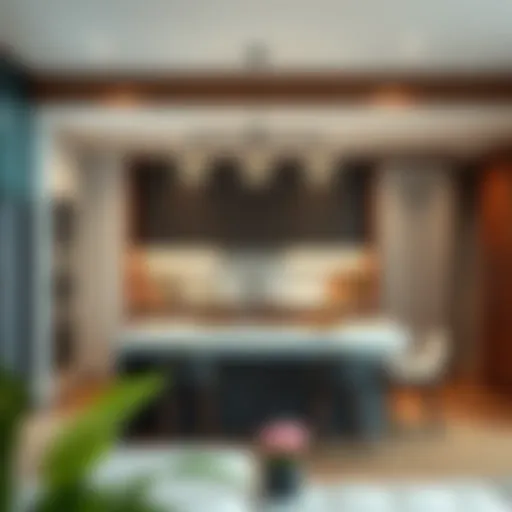 Modern kitchen island with integrated seating and stylish decor