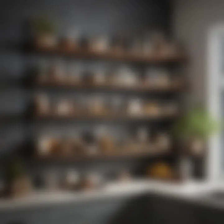 Elegant two-tier kitchen counter shelves displaying culinary essentials.