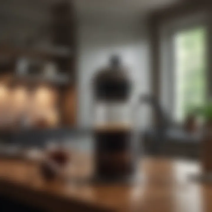 A cozy home setting featuring a stylish French press as a decor element.