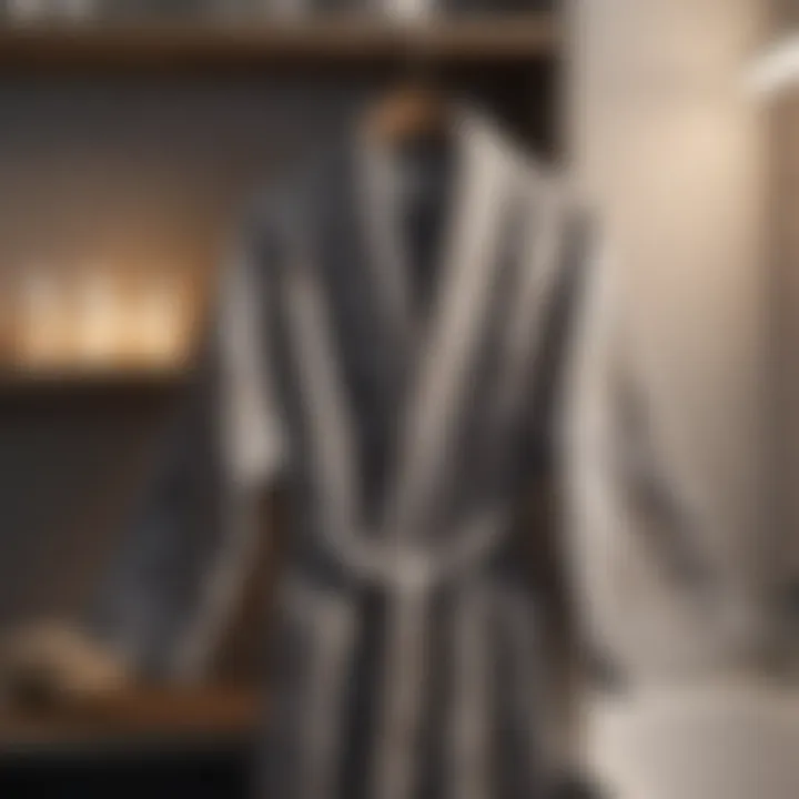 Stylish patterned robe folded neatly on a bathroom shelf