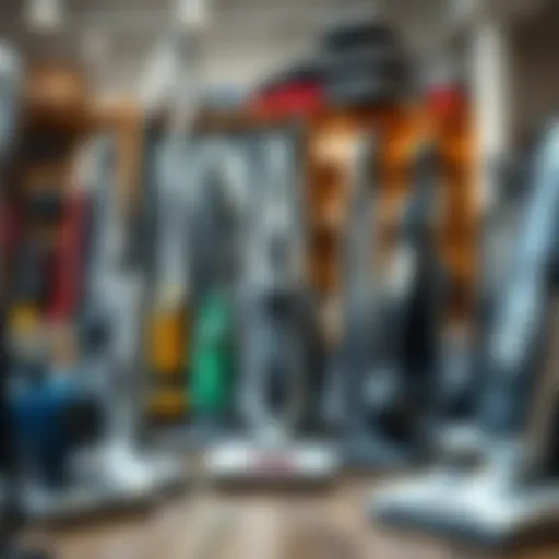 Diverse Range of Vacuum Cleaners A variety of vacuum cleaners showcased in an organized manner