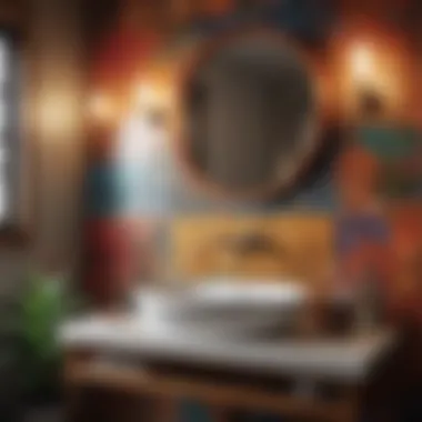 Vibrant Eclectic Bathroom Wall Design Eclectic bathroom wall with art pieces and colorful accents
