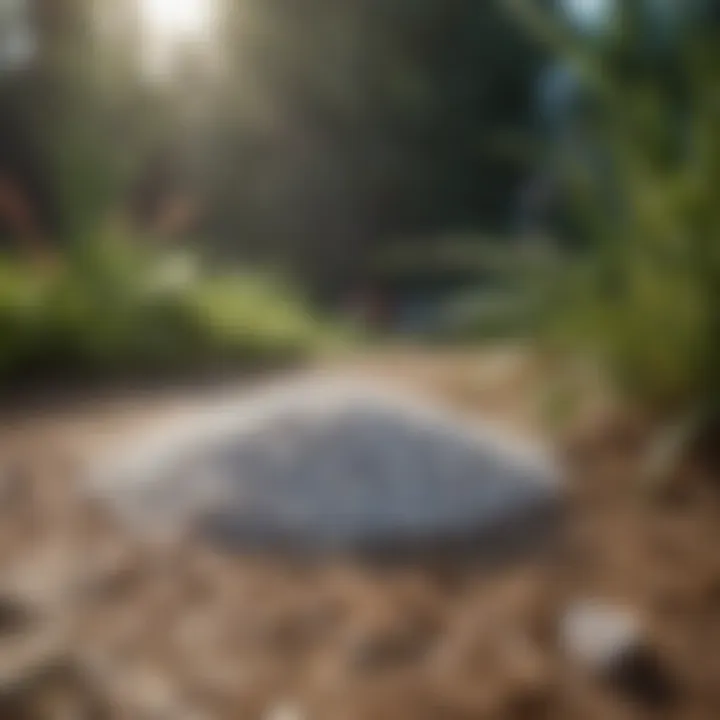 A close-up of salt granules on a garden surface