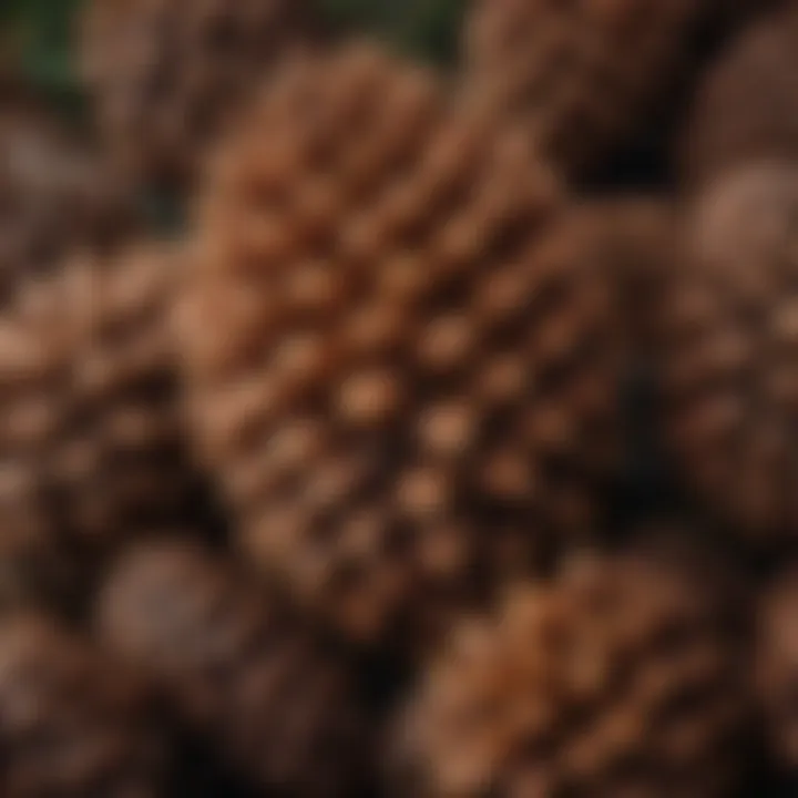 A close-up view of the seeds from an extra large pine cone, emphasizing their ecological role.