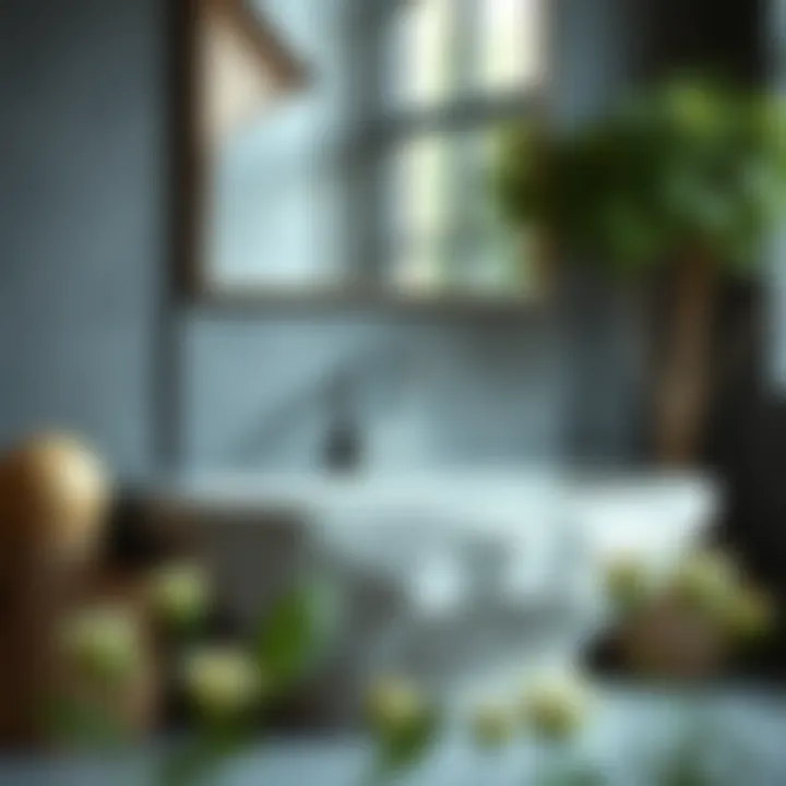 Sophisticated Freestanding Basin with Stone Finish Elegant freestanding basin with natural stone finish