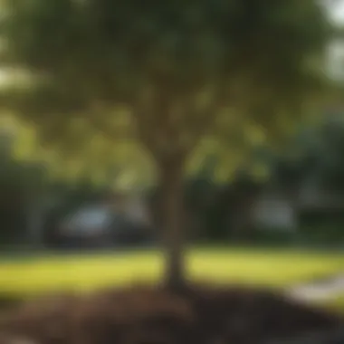 Close-up of a healthy young tree flourishing in a suburban garden