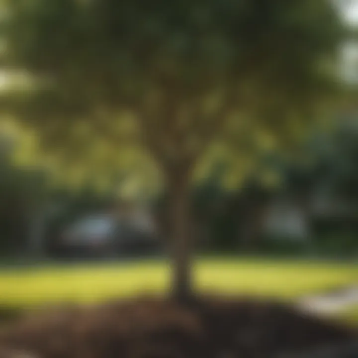 Close-up of a healthy young tree flourishing in a suburban garden