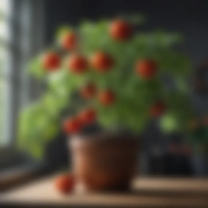 Lush, ripe tomatoes on a thriving potted plant