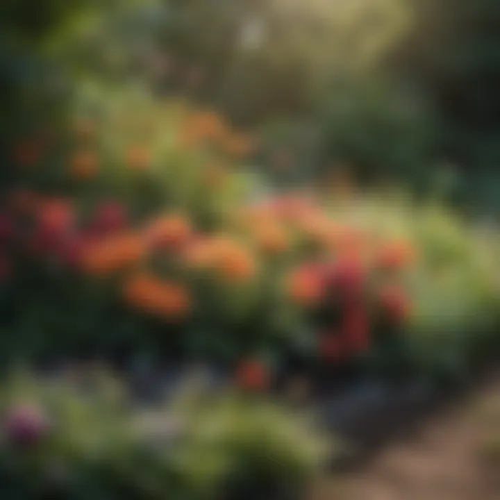 An organized flower bed with a harmonious arrangement of blooming plants