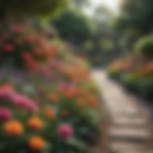 A vibrant flower garden layout showcasing a mix of colors and plant types