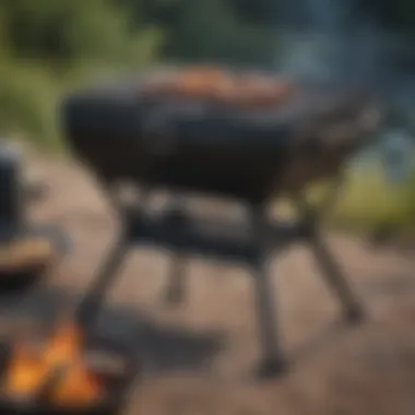 A portable grill set up in a scenic outdoor setting