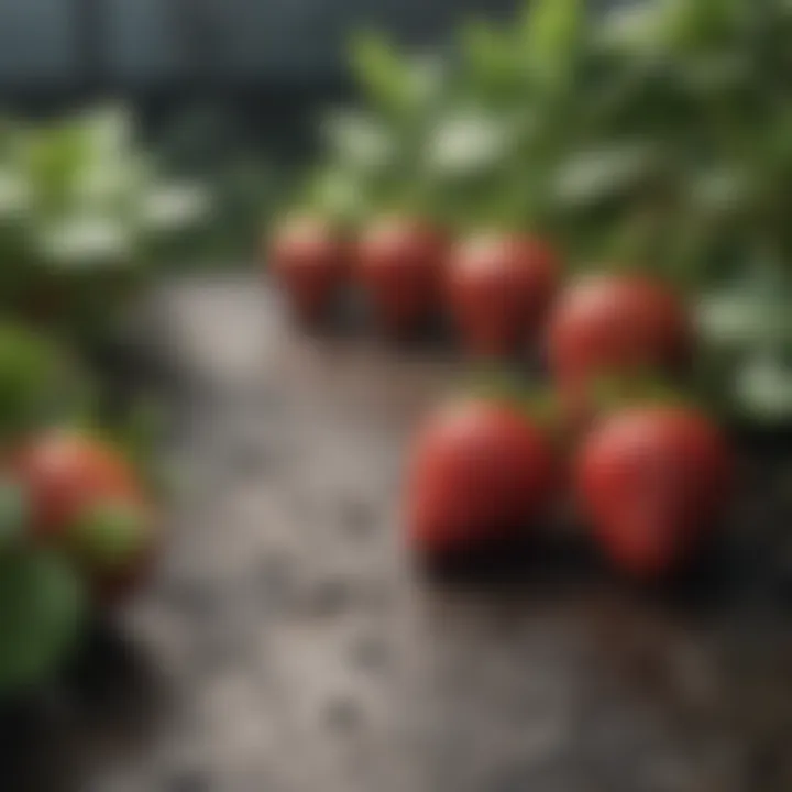 Close-up of strawberries showing signs of pest management