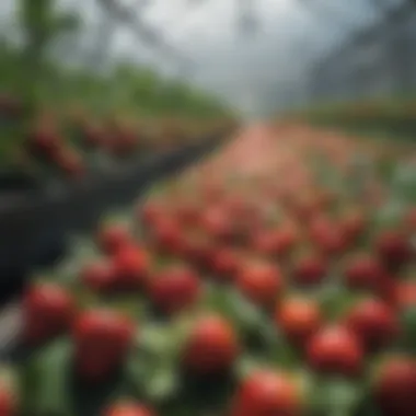 Various strawberry varieties showcased in a greenhouse
