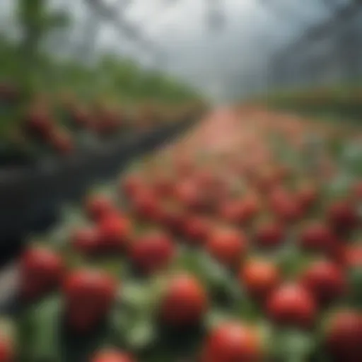 Various strawberry varieties showcased in a greenhouse