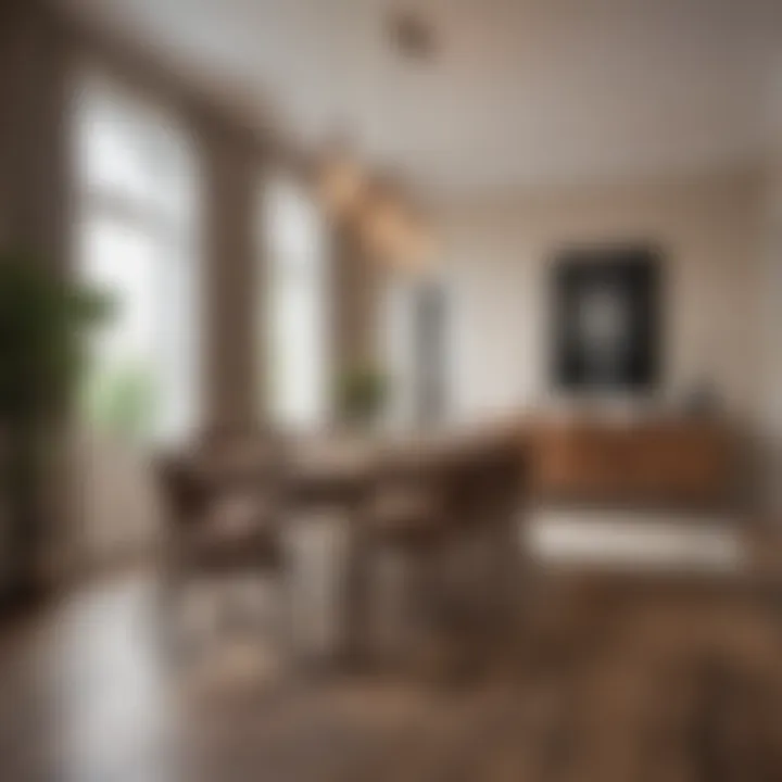 Elegant dining area featuring a harmonious blend of wall color and natural wood floors