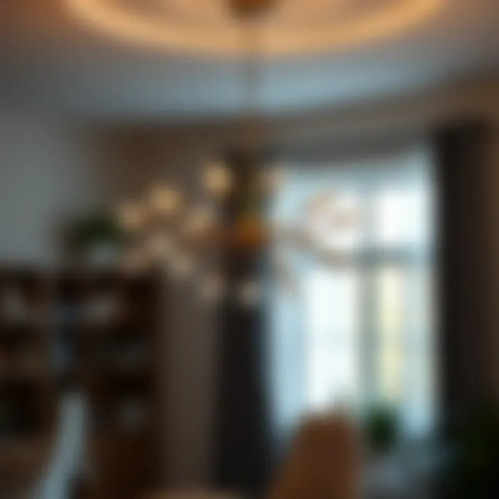 Minimalist chandelier providing sleek illumination for productivity