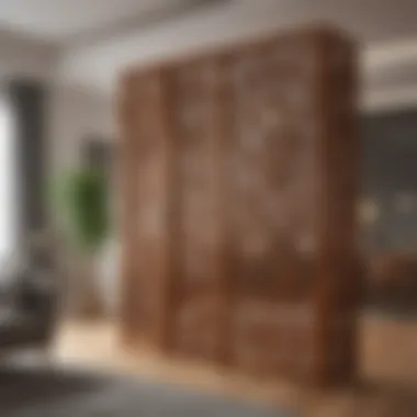 Elegant Wooden Room Divider Stylish wooden room divider in a living space