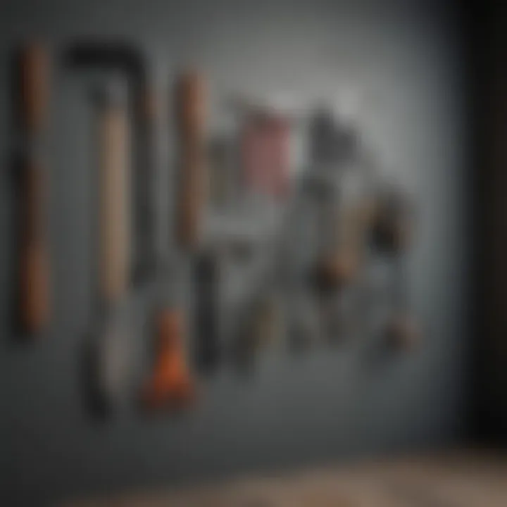 Close-up of essential tools for wall decor hanging