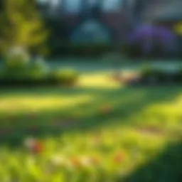 Lawn with brown patches under sunlight