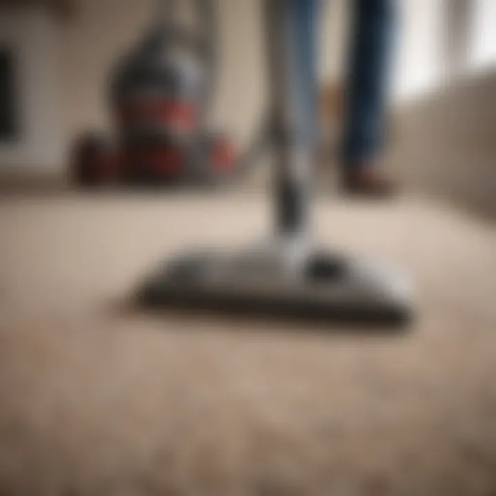 A large rug being vacuumed to remove dirt and debris