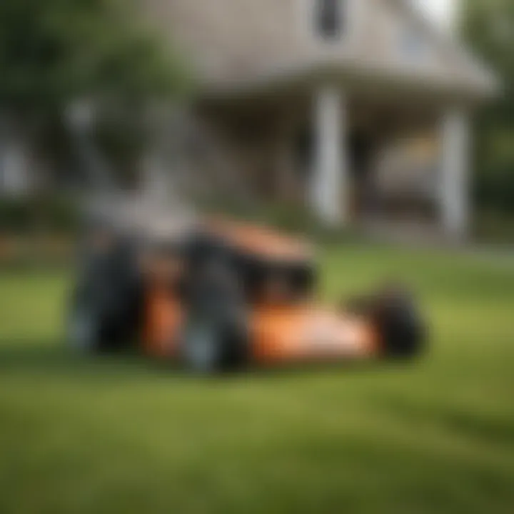 Illustration demonstrating the benefits of using a side discharge chute for lawn mowing.