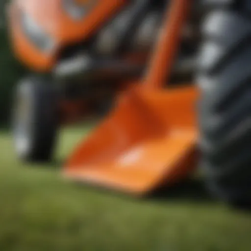 Detailed view of the Husqvarna lawn mower side discharge chute showcasing its construction.