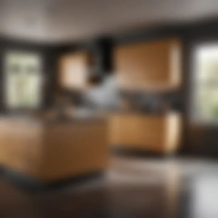 Customizable kitchen cabinets displayed in a stylish showroom environment