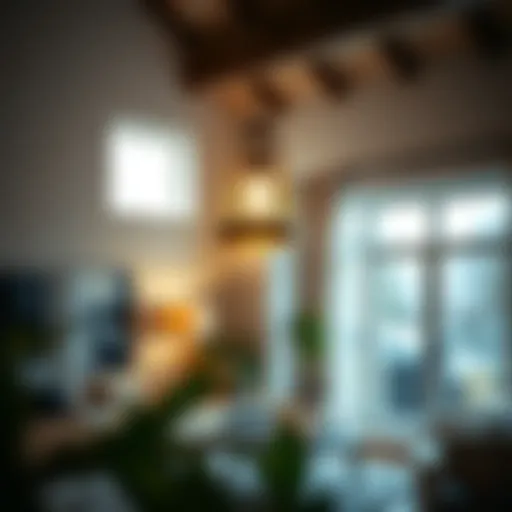 Elegant Pendant Lamp in Modern Living Room An elegant pendant lamp illuminating a modern living room