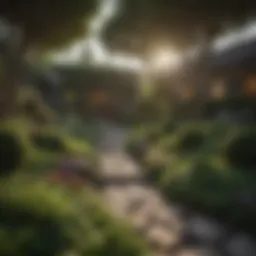 A beautifully landscaped small garden featuring dwarf trees