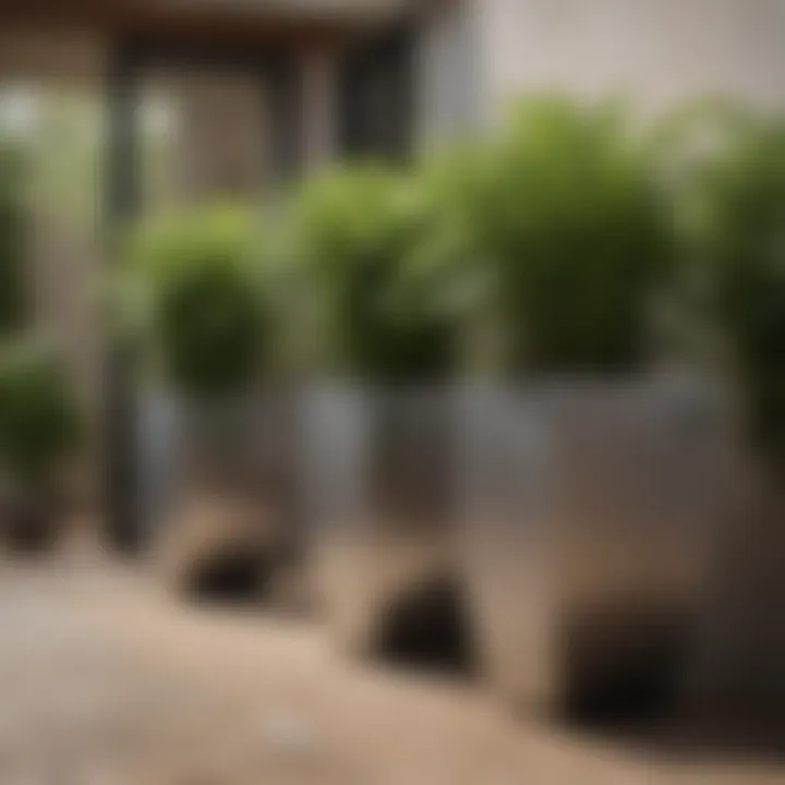 Chic metal planters creating a modern garden edge