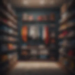 Vertical storage shelves filled with vibrant clothing and accessories