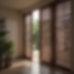 Elegant wooden front door blinds that enhance privacy while allowing natural light.