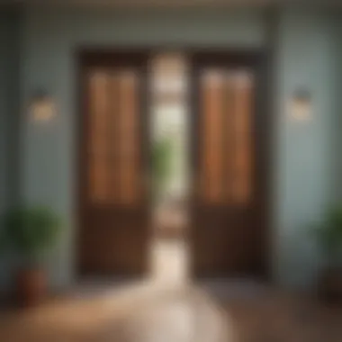Smart energy-efficient blinds that offer optimal light control and insulation in a front doorway.