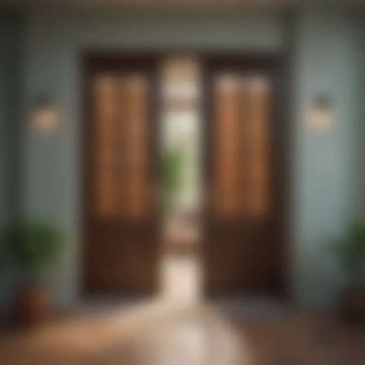 Smart energy-efficient blinds that offer optimal light control and insulation in a front doorway.