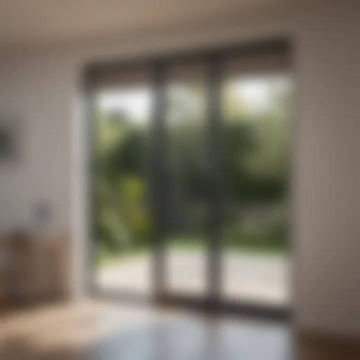Modern roller blinds perfectly fitted to a glass front door, providing contemporary aesthetics.