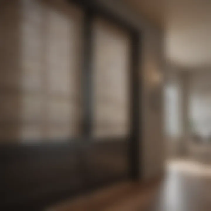 Stylish fabric blinds with unique patterns, adding character to an entryway.
