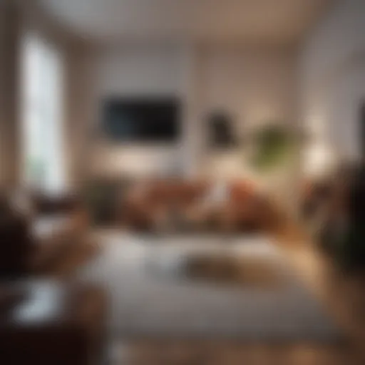 Clever furniture arrangement in a compact living room maximizing floor space