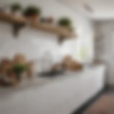 Bright, airy kitchen showcasing open shelving with white cabinets